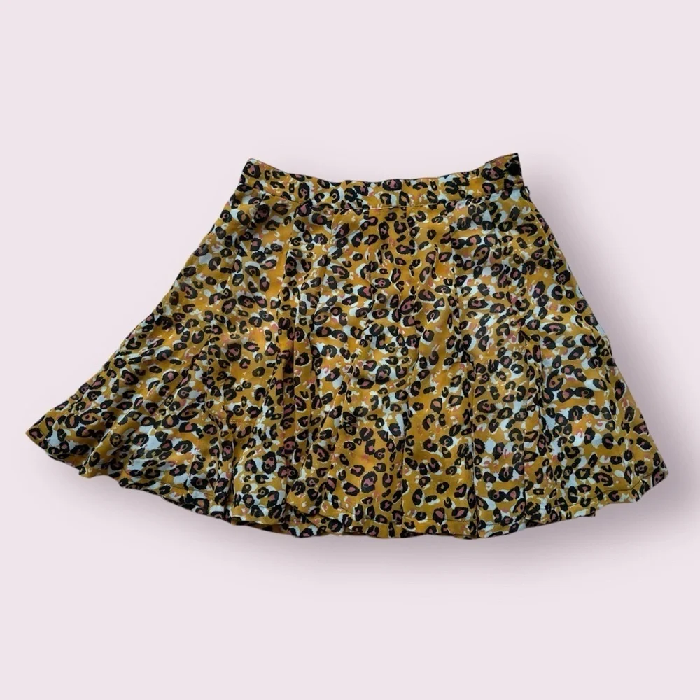 MINKPINK Orange and Pink Cheetah Print Pleated Circle Skirt Small